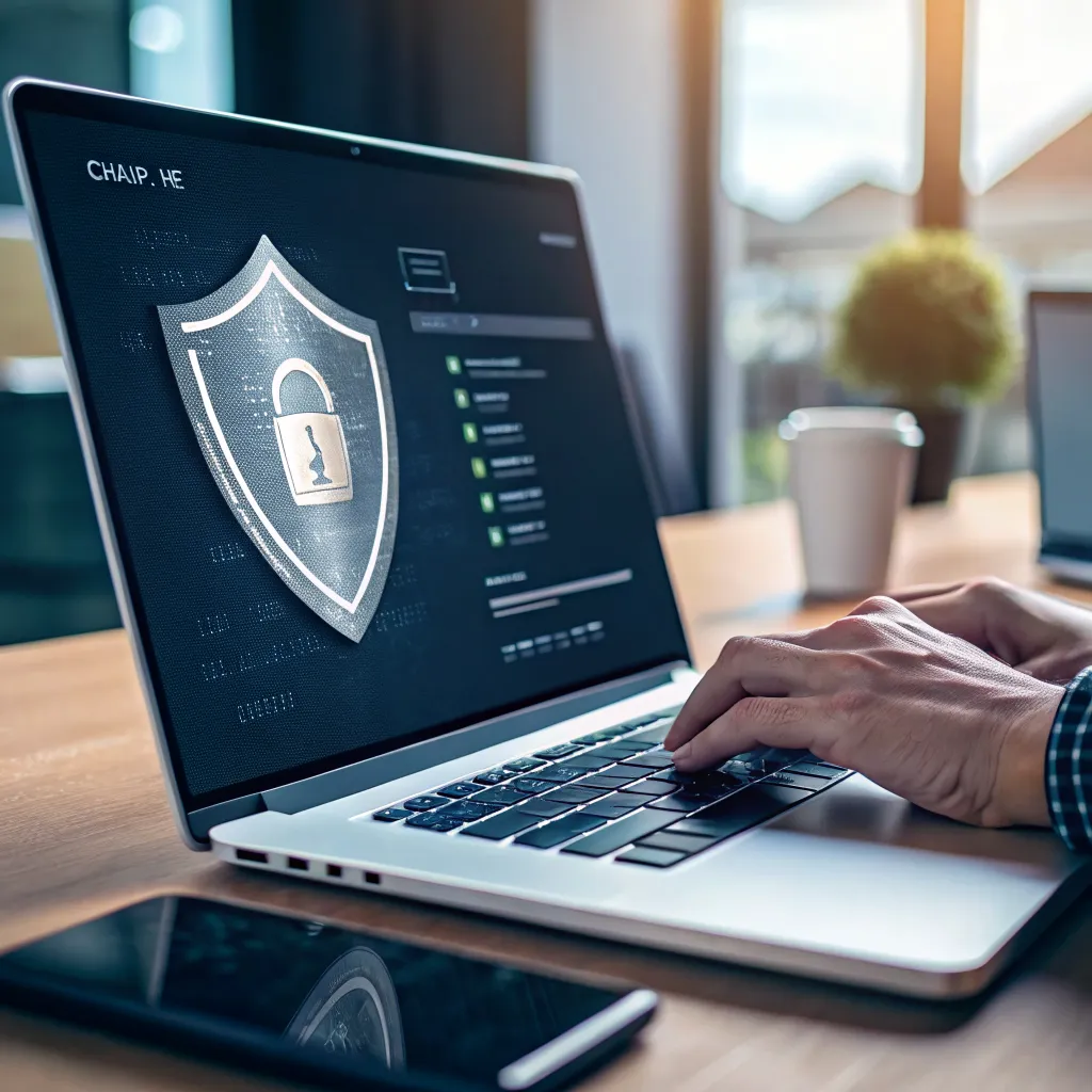 Ilustración de un escudo de protección de datos sobre un fondo digital representando seguridad y privacidad en línea